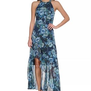 Vince Camuto Floral Chiffon Ruffled Halter Gown